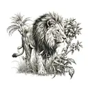 lion in bushes stalking prey tattoo design idea