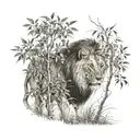 lion in bushes stalking prey tattoo design idea
