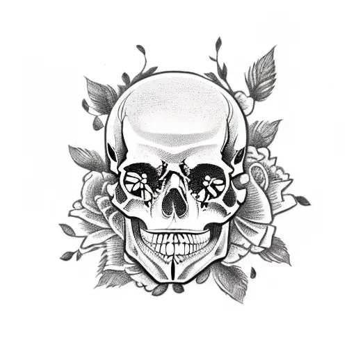 skulls, floral, dark, cute  tattoo design idea