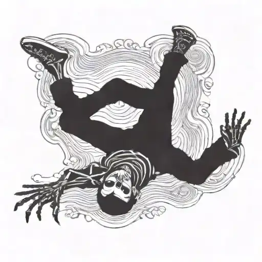 falling skeleton medieval wood style  elliott smith tattoo design idea