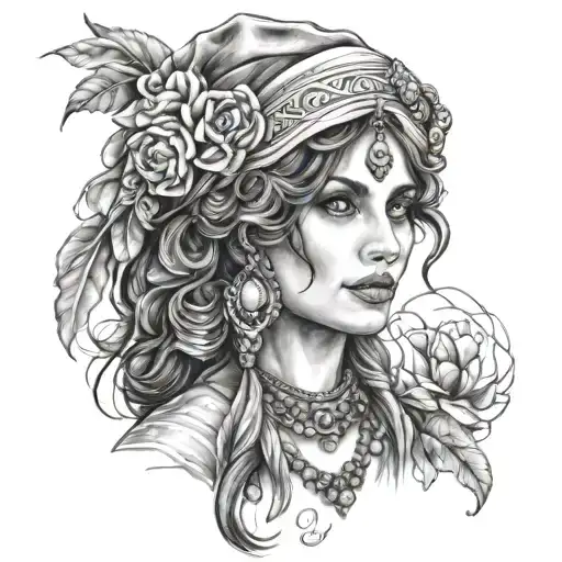 gypsy woman tattoo design idea