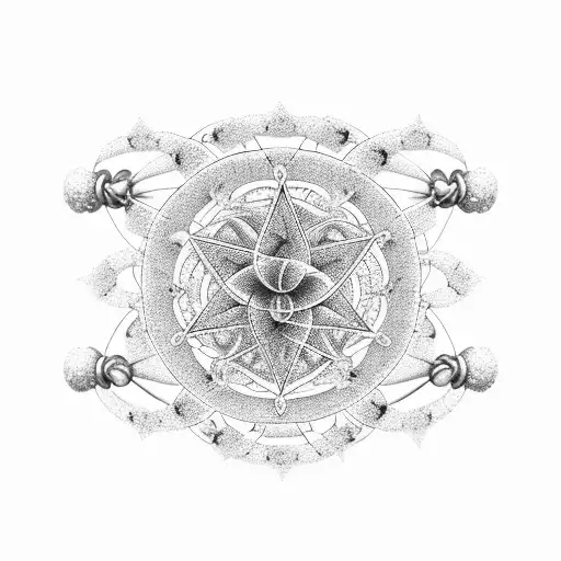 spiritual armband bracelet that contain many spiritual symboles. some sacred geometry and looking like a star nursery  tattoo design idea