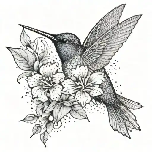 flowers humming bird tattoo design idea