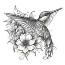 flowers humming bird tattoo design idea