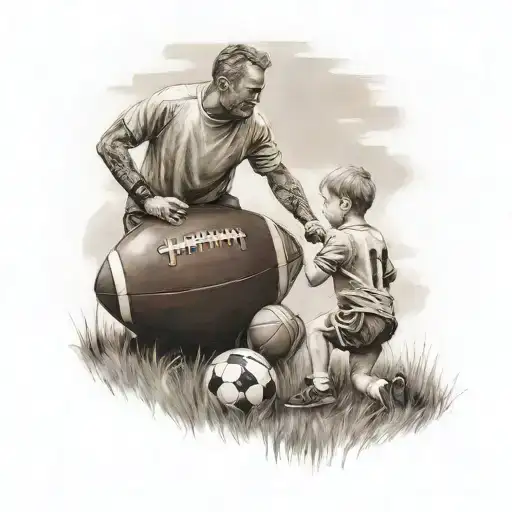 father and son on a football field tattoo design idea