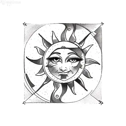 sun tarot card with Gemini symbol tattoo design idea