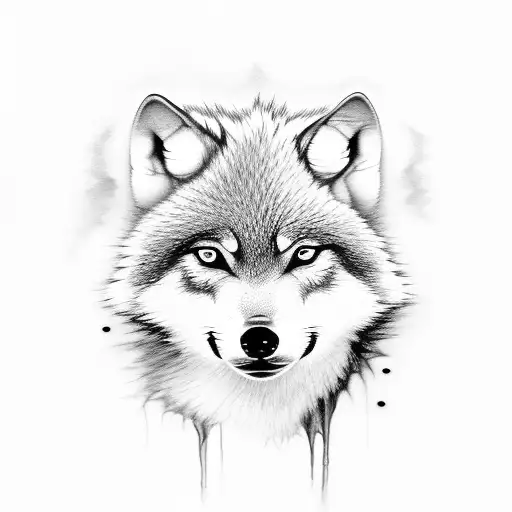 baby wolf looking into a pond and seeing a reflection of an older, wounded, fierce version of his future self  tattoo design idea