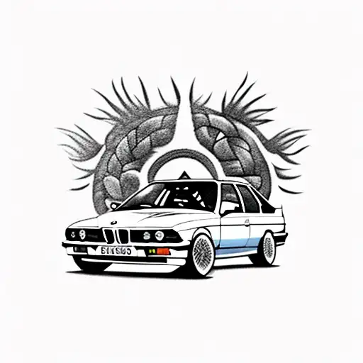 bmw e30 car with Viking tattoo design idea