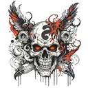  Clown skull flame devil wings  tattoo design idea