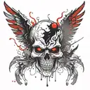  Clown skull flame devil wings  tattoo design idea