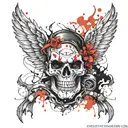  Clown skull flame devil wings  tattoo design idea