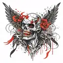  Clown skull flame devil wings  tattoo design idea