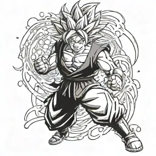 Goku in Super Saiyan 2 with torn clothes anda launch vital wave  tattoo design idea