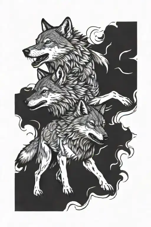 three domesticated wolves running tattoo design idea
