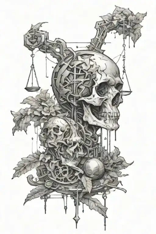 A symbolic representation of social justice and equality intertwined with elements from Falling Kingdoms, depicting the end of capitalist exploitation tattoo design idea