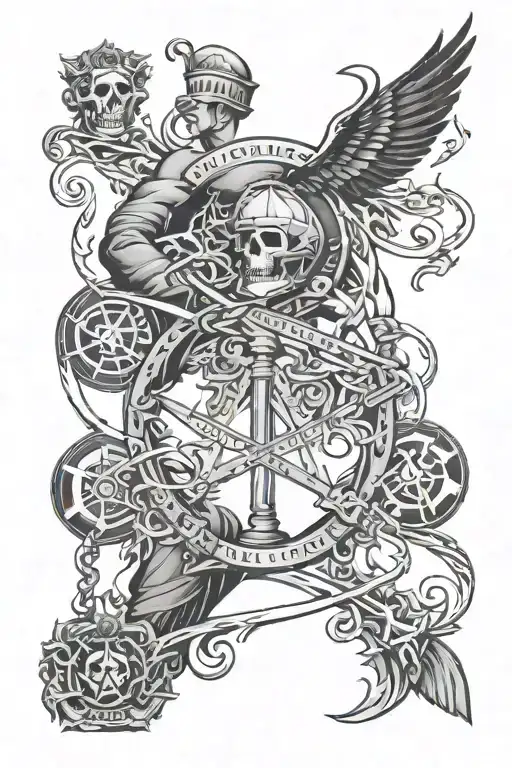 A symbolic representation of social justice and equality intertwined with elements from Falling Kingdoms, depicting the end of capitalist exploitation tattoo design idea