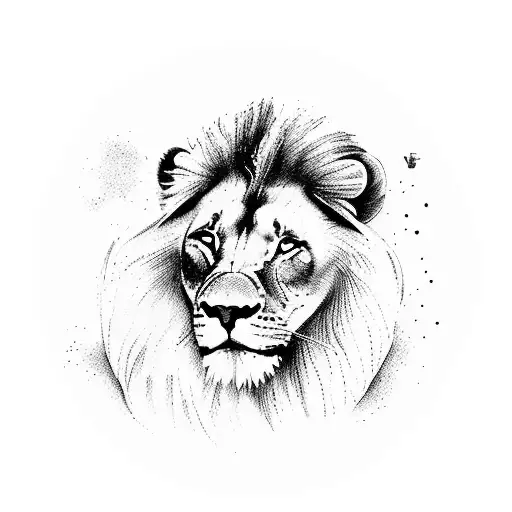 A serene nature scene with a lion and a skier peacefully coexisting tattoo design idea