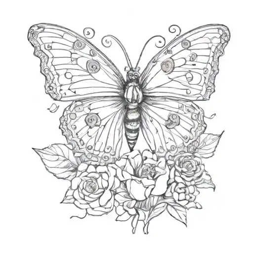 butterfly with birthday date 10/22/1980 flowers coming tattoo design idea