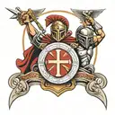 spartan holding sheild in battlefeild with brothers  tattoo design idea