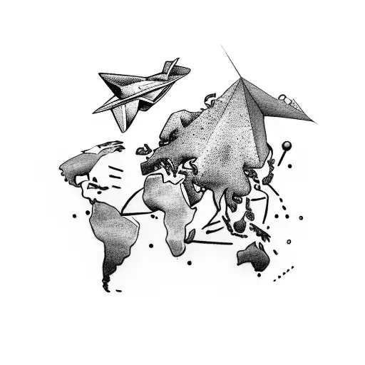 Earth wear chef cap and paper plane travel around tattoo design idea