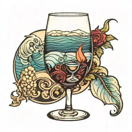 tent wine glass ocean waves tattoo design idea