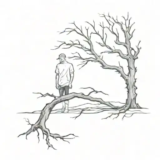 dead tree and man figure standing tattoo design idea