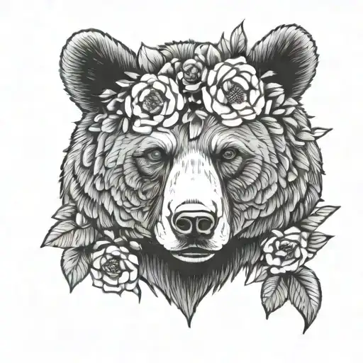 Bear with flower crown  tattoo design idea