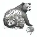 bear next to hedgehog love tattoo design idea
