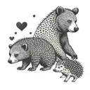 bear next to hedgehog love tattoo design idea