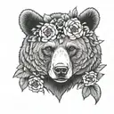 Bear with flower crown  tattoo design idea
