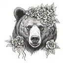 Bear with flower crown  tattoo design idea
