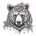 Bear with flower crown  tattoo design idea