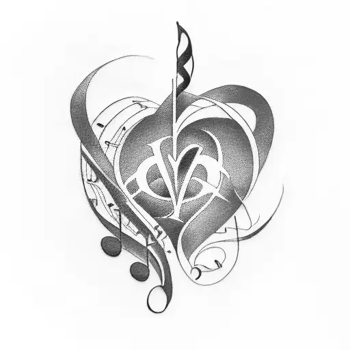A tattoo design combining music notes and a heart symbol to represent your love for music and passion for spreading motivation and faith tattoo design idea