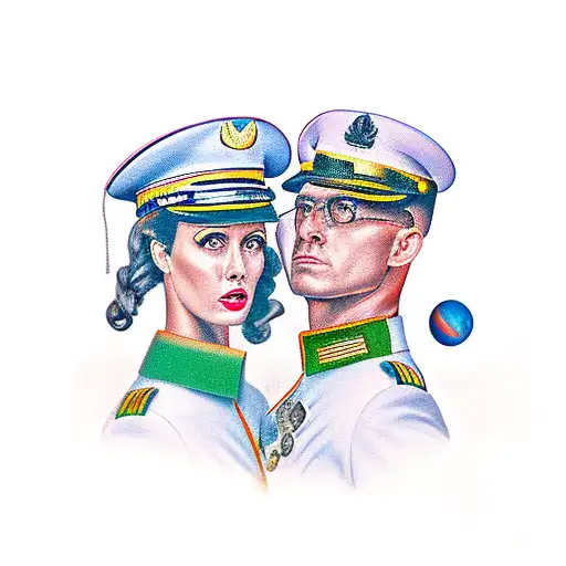 Military man and teacher women tattoo design idea