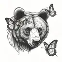 bear face with a butterfly on the bears nose tattoo design idea