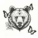 bear face with a butterfly on the bears nose tattoo design idea