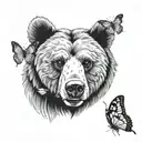 bear face with a butterfly on the bears nose tattoo design idea