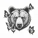 bear face with a butterfly on the bears nose tattoo design idea