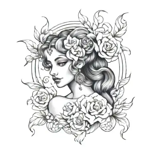 goddess flowers face sexy aries tattoo design idea
