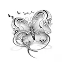 butterfly, snake and flowers  tattoo design idea