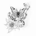 butterfly, snake and flowers  tattoo design idea