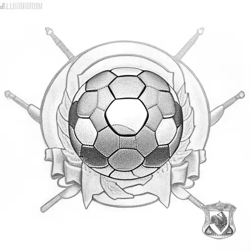 a laurel wreath with an old leather soccer ball  tattoo design idea