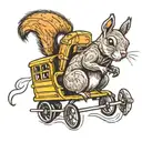 Smiling squirrel on school bus tattoo design idea