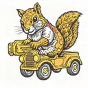Smiling squirrel on school bus tattoo design idea