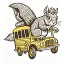 Smiling squirrel on school bus tattoo design idea