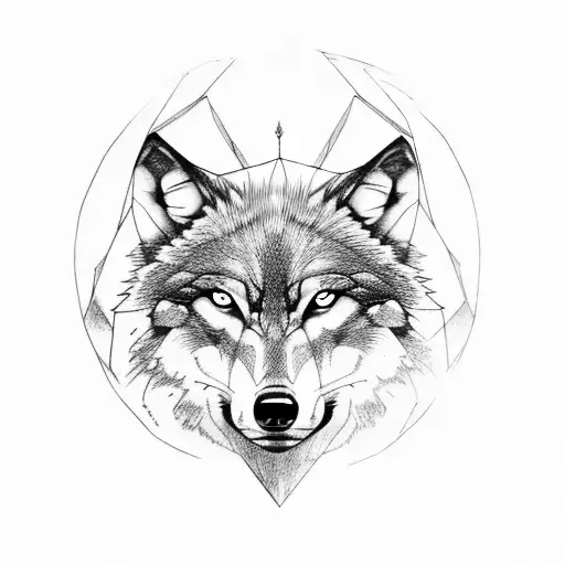 wolf in a dark forest and with moon and shadows tattoo design idea