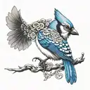 bluejay surrounded by filigree  tattoo design idea