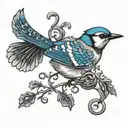bluejay surrounded by filigree  tattoo design idea