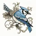 bluejay surrounded by filigree  tattoo design idea