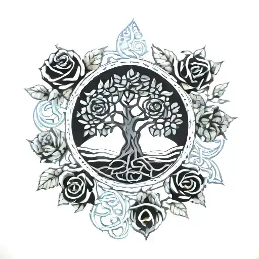 celtic tree of life black roses growing tattoo design idea